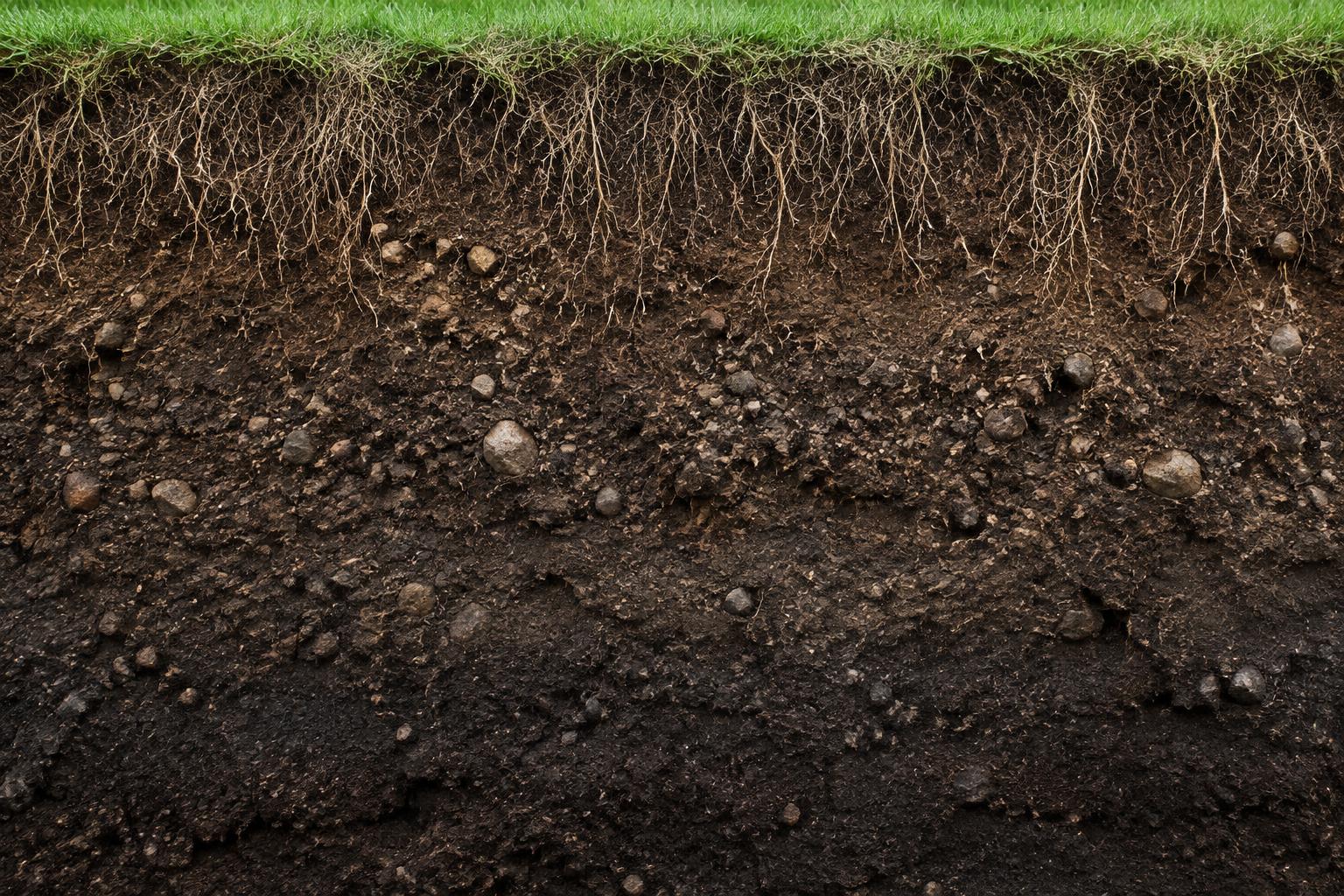 Soil cutaway beneath a living turf surface